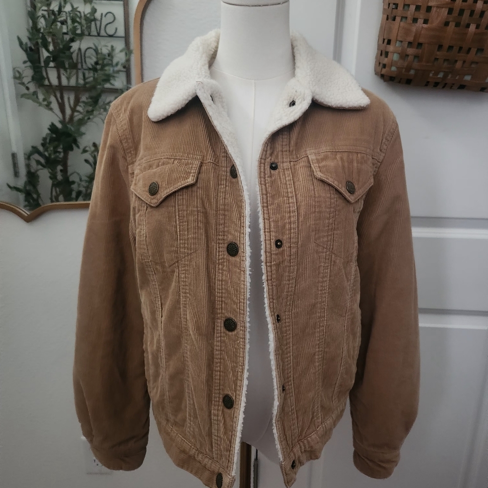 Marvin Richards Tan Corduroy Jacket with Cream Sherpa Collar